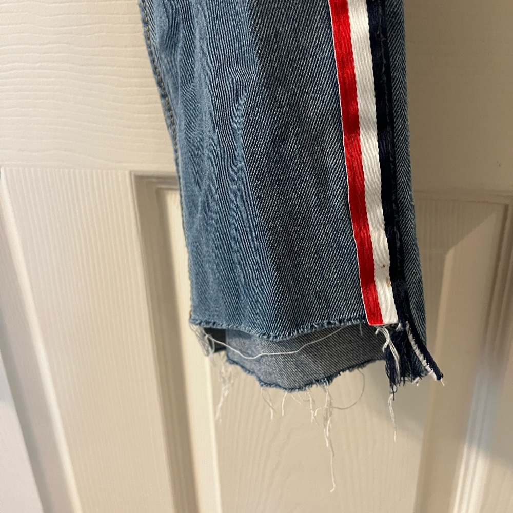 NWT Nasty Gal Momokrom Mom Jeans Side Stripe Raw Hem High Rise  UK10 (US-6) - Picture 4 of 8